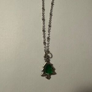 Silver and Green seaglass Tree Pendant Necklace